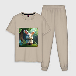 Пижама хлопковая мужская Зайчик на кочке, цвет: миндальный