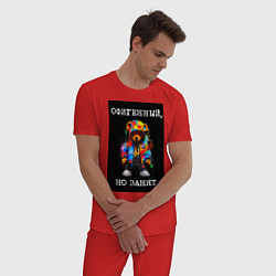 Пижама хлопковая мужская Мишка поп арт: офигенный, но занят, цвет: красный — фото 2