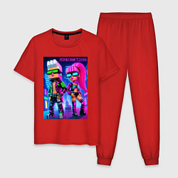 Пижама хлопковая мужская Barbie and Ken - Minecraft 2099 ai art collaborati, цвет: красный