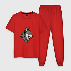 Пижама хлопковая мужская Рисунок волка, цвет: красный