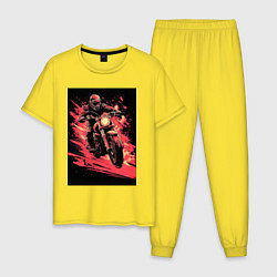 Пижама хлопковая мужская Мотокросс красные брызги, цвет: желтый