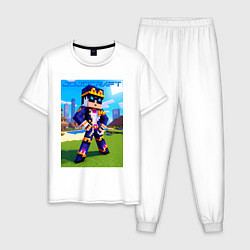 Пижама хлопковая мужская Jotaro Kujo and Minecraft - collaboration, цвет: белый