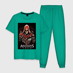 Пижама хлопковая мужская Assassins creed профиль игрока, цвет: зеленый