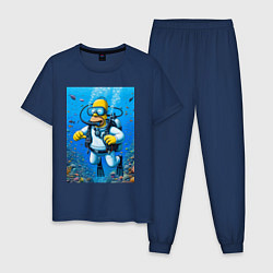 Пижама хлопковая мужская Homer diving - ai art, цвет: тёмно-синий