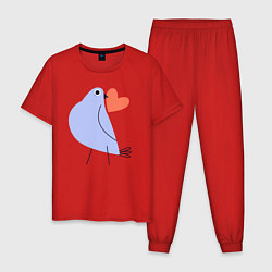 Пижама хлопковая мужская Голубь с сердечком, цвет: красный