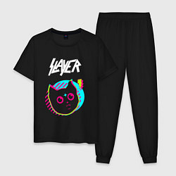 Пижама хлопковая мужская Slayer rock star cat, цвет: черный