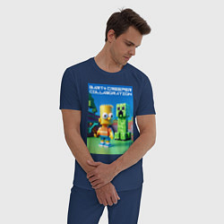 Пижама хлопковая мужская Bart and Creeper - collaboration ai art, цвет: тёмно-синий — фото 2