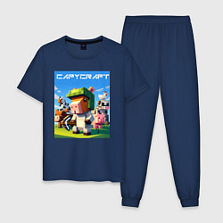 Пижама хлопковая мужская Capycraft - collaboration ai art, цвет: тёмно-синий