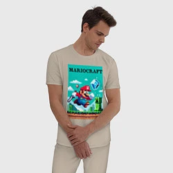 Пижама хлопковая мужская Mario and Minecraft - collaboration pixel art, цвет: миндальный — фото 2