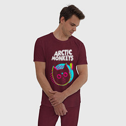 Пижама хлопковая мужская Arctic Monkeys rock star cat, цвет: меланж-бордовый — фото 2