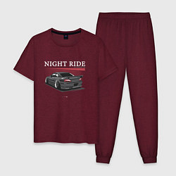 Пижама хлопковая мужская Nissan skyline night ride, цвет: меланж-бордовый