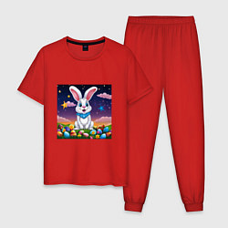 Пижама хлопковая мужская Кролик под звёздами, цвет: красный