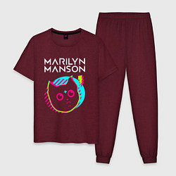 Пижама хлопковая мужская Marilyn Manson rock star cat, цвет: меланж-бордовый
