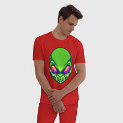 Пижама хлопковая мужская Голова зелёного пришельца, цвет: красный — фото 2