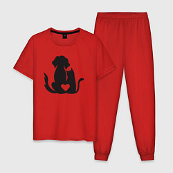 Пижама хлопковая мужская Dog and cat love, цвет: красный