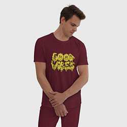 Пижама хлопковая мужская Good vibes liquid, цвет: меланж-бордовый — фото 2