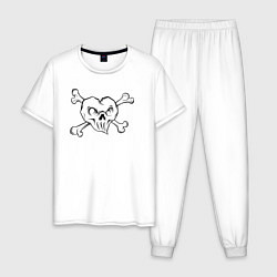 Пижама хлопковая мужская Heart skull, цвет: белый