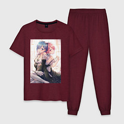 Пижама хлопковая мужская ReZero Рем - Жизнь с нуля в альтернативном мире, цвет: меланж-бордовый