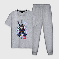 Пижама хлопковая мужская Меч самурая и сакура, цвет: меланж