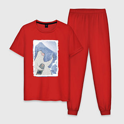 Пижама хлопковая мужская Зимние медвежьи селфи, цвет: красный