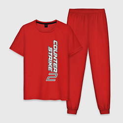 Пижама хлопковая мужская Вертикальная надпись Counter-Strike 2 black, цвет: красный