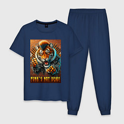 Пижама хлопковая мужская Punks not dead - motto tiger, цвет: тёмно-синий