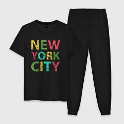 Пижама хлопковая мужская New York city colors, цвет: черный