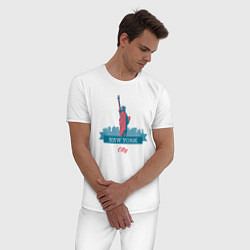 Пижама хлопковая мужская Статуя Свободы в Нью-Йорке, цвет: белый — фото 2