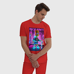 Пижама хлопковая мужская Neon Bart - with skateboard ai art fantasy, цвет: красный — фото 2