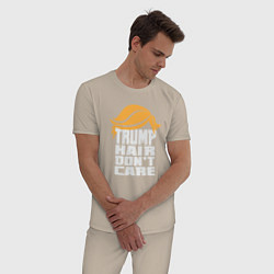 Пижама хлопковая мужская Trump hair dont care, цвет: миндальный — фото 2