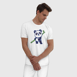 Пижама хлопковая мужская Панда воин, цвет: белый — фото 2