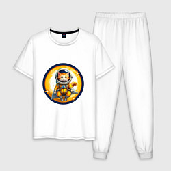 Мужская пижама Кошка на космической подушке в скафандре