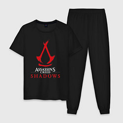 Пижама хлопковая мужская Assassins creed shadows logo, цвет: черный