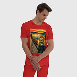 Пижама хлопковая мужская Лев кричит - мем картина от нейросети, цвет: красный — фото 2