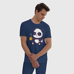 Пижама хлопковая мужская Панда с кофе, цвет: тёмно-синий — фото 2
