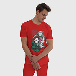 Пижама хлопковая мужская Клинок рассекающий демонов Незуко и Тандзиро цвето, цвет: красный — фото 2