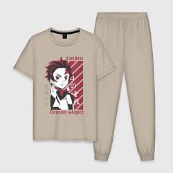 Пижама хлопковая мужская Тандзиро Камадо серьезный Клинок рассекающий демон, цвет: миндальный