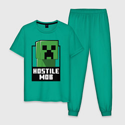Пижама хлопковая мужская Minecraft hostile mob, цвет: зеленый