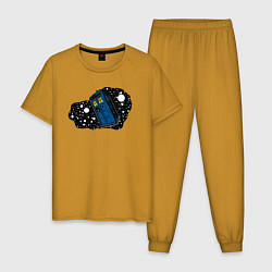 Пижама хлопковая мужская Тардис и звёзды, цвет: горчичный