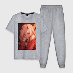 Пижама хлопковая мужская Человек-бензопила Пауэр Охотница на демонов, цвет: меланж