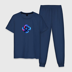 Пижама хлопковая мужская Геометрия овалы, цвет: тёмно-синий
