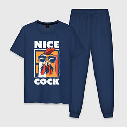 Пижама хлопковая мужская Nice cock, цвет: тёмно-синий