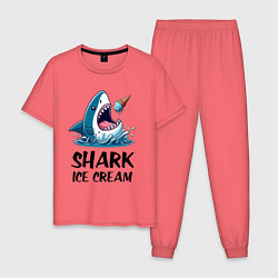 Пижама хлопковая мужская Shark ice cream - ai art, цвет: коралловый