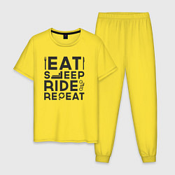 Пижама хлопковая мужская Eat sleep ride repeat, цвет: желтый