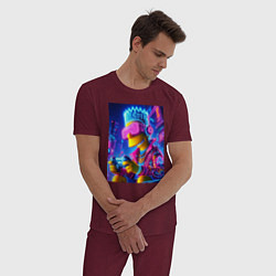 Пижама хлопковая мужская Bart Simpson esports player - neon glow, цвет: меланж-бордовый — фото 2