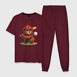 Пижама хлопковая мужская Bear cub batter Baltimore Orioles - ai art, цвет: меланж-бордовый