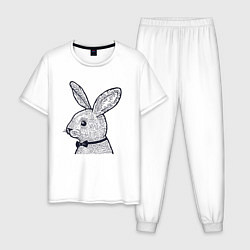Пижама хлопковая мужская Зайчик в бабочке, цвет: белый