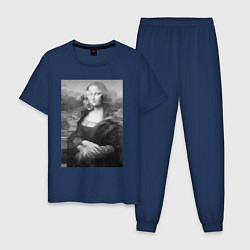 Пижама хлопковая мужская Черная-белая Мона Лиза с глюками, цвет: тёмно-синий