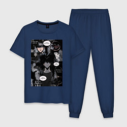 Пижама хлопковая мужская Поднятие уровня в одиночку Джину Сон коллаж, цвет: тёмно-синий