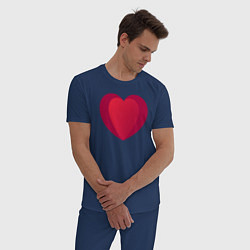 Пижама хлопковая мужская Красное сердце с тенью, цвет: тёмно-синий — фото 2